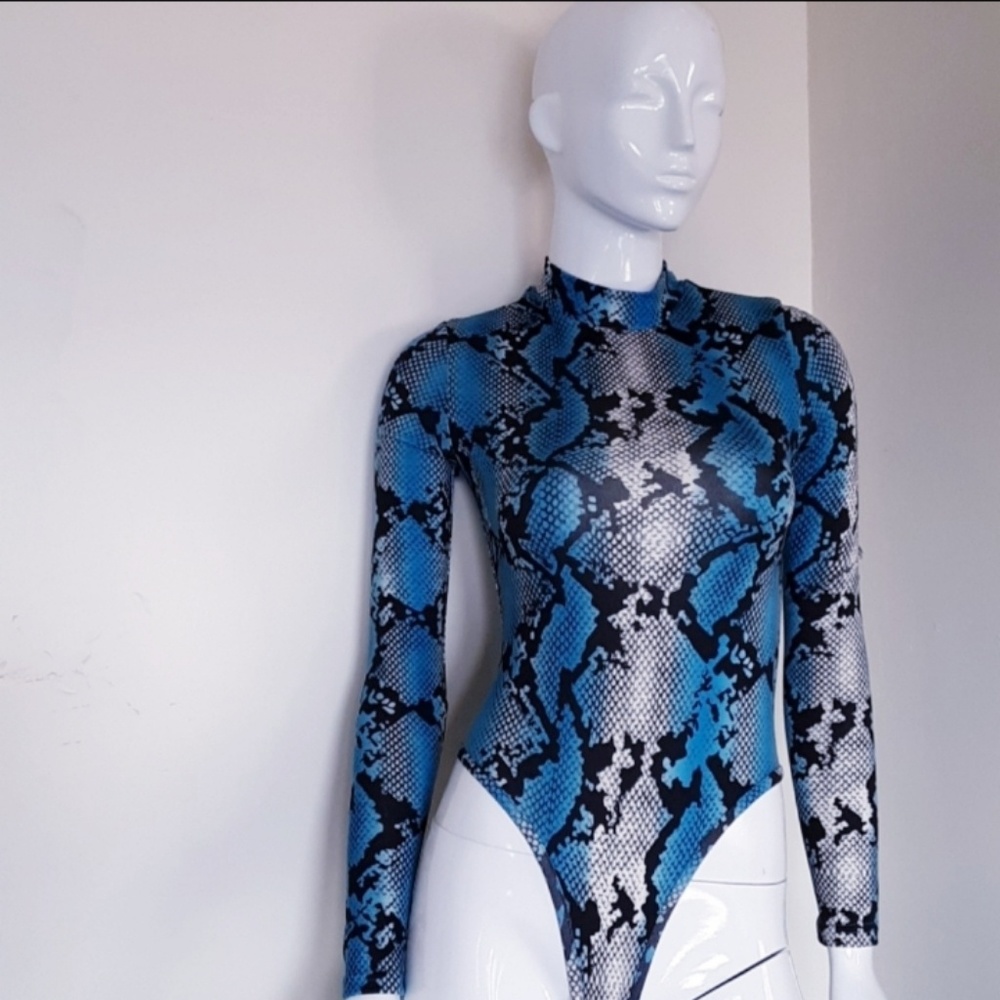 Serena Aqua Blue Snake Print Bodysuit